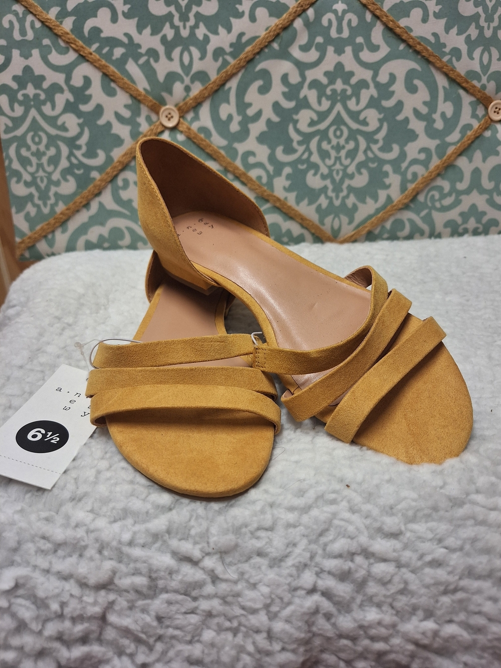 a.n.a Mustard Yellow Suede-Look D'Orsay Flat Sandals 6.5